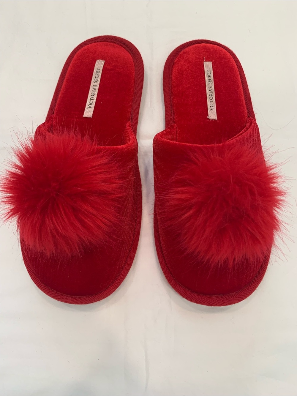 Victoria's Secret Women’s Red Velvet Pom-Pom Slide Slippers M